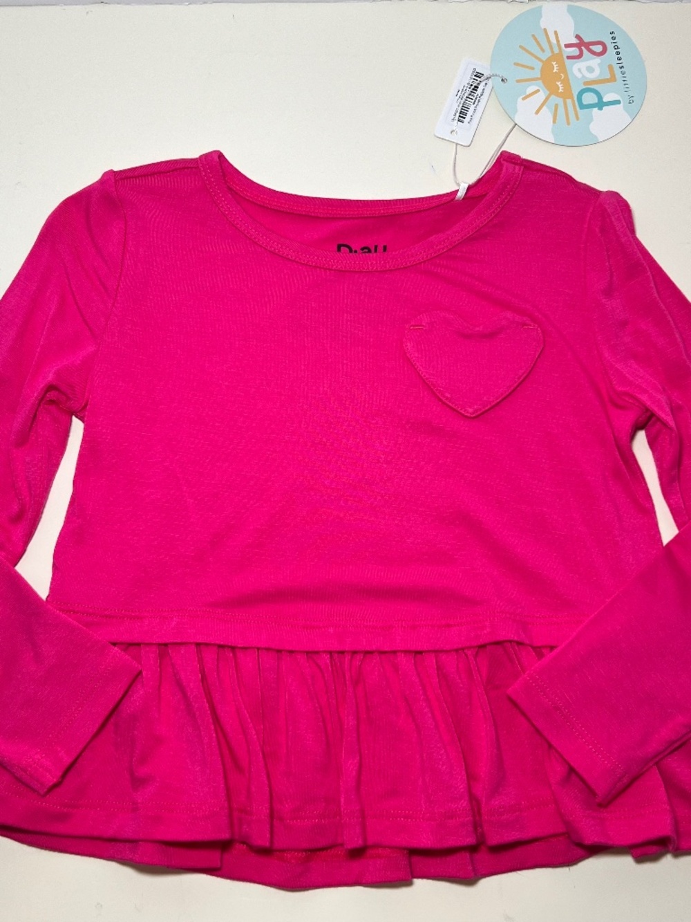 NWT Little Sleepies Daywear Line Bright Pink Peplum Top Heart Pocket 2t